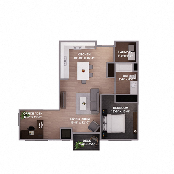 Floor plan for 1 bed, 1 bath, 812 sqft